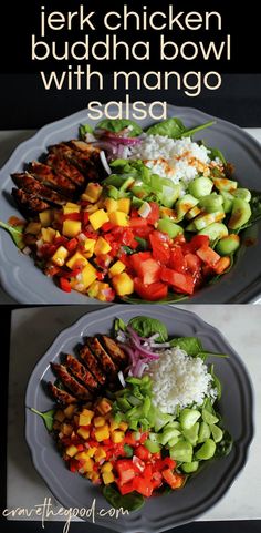 two plates filled with different types of food on top of each other, and the same plate