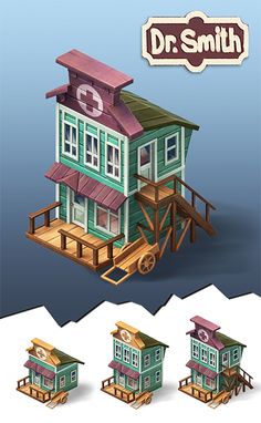 an image of a small house on stilts with three levels to the roof and two windows