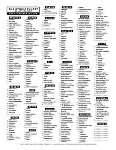 a black and white poster with the names of different types of items on it, including numbers