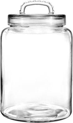 a large glass jar with a metal handle