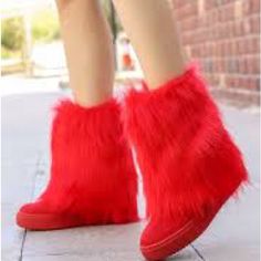 Bearpaw Shaggy Fur Boots,Suede Leather And Sherpa,Beautiful Red Color,New In Box Red Winter Boots With Round Toe, Red Boots With Round Toe For Winter, Red Round Toe Boots For Winter, Red Flat Heel Winter Boots, Red Flat Heel Boots For Winter, Red Suede Boots For Winter, Boots Suede, Fur Boots, Suede Leather