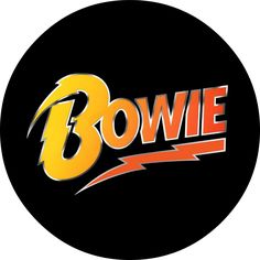 the bowie logo on a black circle with orange and yellow letters that read'bowlie '