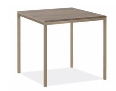 the square table is made from wood and has metal legs