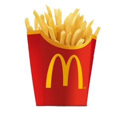 french fries are in a red box on a white background with the image of a mcdonald's logo