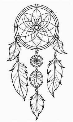 a black and white drawing of a dream catcher