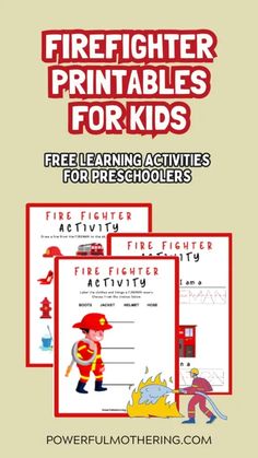 the firefighter printables for kids are shown in three different colors and sizes