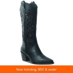 in stock Western Style Black Mid-calf Boots With Wide Calf, Black Mid Calf Cowgirl Boots, Black Western Style Mid-calf High Heel Boots, Black Western Style Knee-high Boots Medium Width, Black Western Mid-calf Boots Medium Width, Cowboy Boots, Womens Boots, Pick Up, In Store