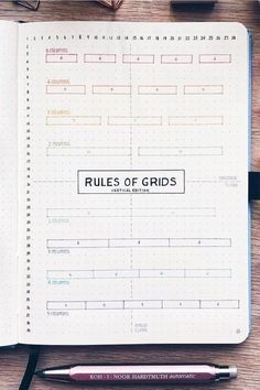 a notebook with rules of grids written on it