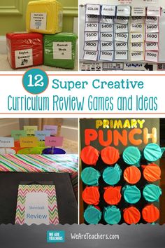 several different pictures with text that says, 12 super creative classroom review games and ideas