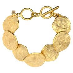 Product Description: This luxurious brushed satin gold hammered discs will brighten up any wrist, any outfit, any day. Closed with a T clasp.  ﻿Style Number: 4718BSG Disc Bracelet, Gold Disc, Bridesmaid Jewelry Sets, Greek Style, Gold Embroidery, Kenneth Jay Lane, Bracelet Gold, Bridesmaid Jewelry, Hair Jewelry