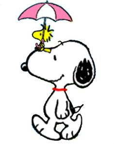 a drawing of a snoopy with an umbrella on top of it's head