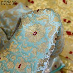 Ice Blue Brocade Fabric by the Yard Indian Wedding Dresses Varanasi Silk Crafting Sewing Costume Lehenga Valances Drapery Blouses Upholstery Festive Brocade Embroidered Fabric With Motifs, Traditional Brocade Fabric With Floral Embroidery, Festive Embroidered Brocade Fabric, Festive Blue Brocade Embroidered Fabric, Boutique Style Dresses, Festive Semi-stitched Brocade Embroidered Fabric, Indian Wedding Dresses, Banarasi Brocade, Boutique Style