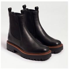 Black Leather Boots, New With Tags And Box. Sam Edelman Fable Boots, Sam Edelman Laguna Chelsea Boot, Laguna Chelsea Boot, Timeless Boots, Sam Edelman Boots, Boot Pulls, Lug Sole Boots, Chelsea Boots Women, Black Chelsea Boots