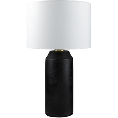 a black table lamp with a white shade