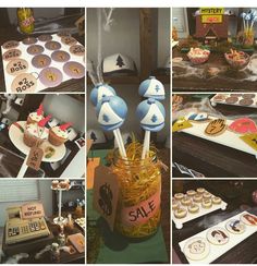 a collage of photos with cupcakes, cookies and other items for sale