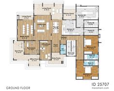 the ground plan for an apartment with two floors and three bedroom apartments on each floor