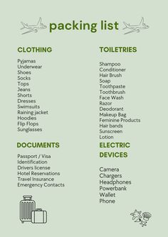 the packing list is shown in green