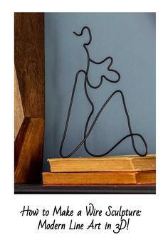 a wire sculpture sitting on top of a book next to a wooden block with the words how to make a wire sculpture modern line art in 3d