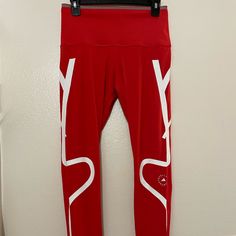 Brand New With Never Been Used Size Medium Red Tight Athleisure Pants, Sporty Fitted Red Tights, Red Fitted Sporty Tights, Red Fitted Sporty Pants, Fitted Red Sporty Tights, Casual Red Compression Tights, Red Fitted Sports Tights, Fitted Red Sports Tights, Adidas By Stella Mccartney