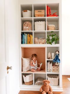 Reading Nook Kids Diy, Toddler Reading Nooks, Ikea Sniglar Crib, Nursery Reading, Ikea Kallax Unit, Tiny Nursery, Kallax Shelf Unit, Ikea Units, Simple Paint