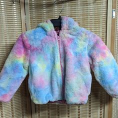 Your Little One Will Love Turning To This Plush Faux-Fur Jacket Covered In A Kaleidoscope Of Pastel Tie-Dye Colors For Instant Cozy Style. Lined 100% Polyester Faux Fur Machine Wash, Tumble Dry Imported The Pictures Are The Exact Item You Will Receive So Look Them Over To Determine If This Is What You Want. Playful Pink Winter Outerwear, Cute Pink Warm Outerwear, Cute Warm Pink Outerwear, Cute Pink Hooded Jacket For Fall, Grey Puffer Coat, Brown Winter Coat, Pink Winter Coat, Grey One Piece, Puffer Coat With Hood