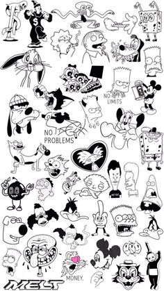 an image of cartoon characters drawn in black and white