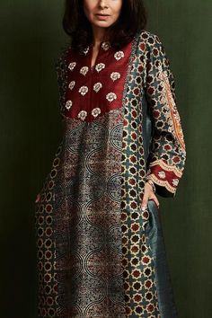 Buy Blue Silk Ajrakh Print Kurta Set For Women by Sue Mue Online at Aza Fashions. Blue Kurta, Embroidered Dupatta