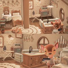 an animal is standing in the middle of a room filled with furniture and decor items