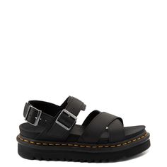 Womens Dr. Martens Voss II Sandal - Black | Journeys Synthetic Sandals With Adjustable Cross Strap, Casual Black Cross Strap Footbed Sandals, Black Cross Strap Slingback Sandals For Spring, Casual Sandals With Adjustable Cross Straps, Black Strappy Sandals With Leather Footbed, Modern Cross Strap Sandals With Removable Insole, Modern Strappy Sandals With Buckle Closure, Black Cross Strap Slingback Sandals For Summer, Double Strap Footbed Sandals With Heel Strap