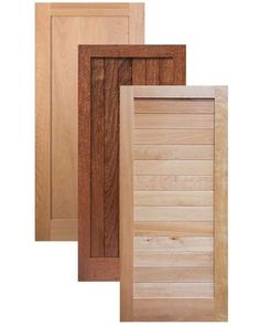 three different types of wooden doors on a white background