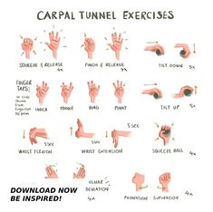 Exercises For Carpal Tunnel, Desk Yoga, Wrist Exercises, Office Yoga, Hand Therapy