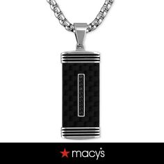 in stock Macy's Black Jewelry Gift, Macy's Black Jewelry For Gift, Macy's Black Jewelry For Gifts, Formal Black Stainless Steel Necklace, Formal Black Engraved Necklace, Modern Black Necklace With Box Chain, Black Stainless Steel Rectangular Jewelry, Black Rectangular Stainless Steel Jewelry, Black Engraved Dog Tag Necklace