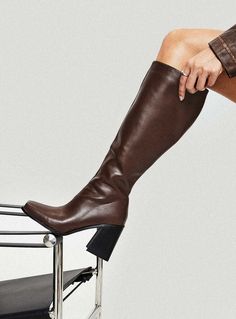 Renzo Knee High Boots Brown Knee High Boots Brown, Brown Knee High Boots, Boots Square Toe, Knee High Leather Boots, Boots Brown, Brown Shoe, Heeled Loafers, Floral Dress Black, Platform Boots