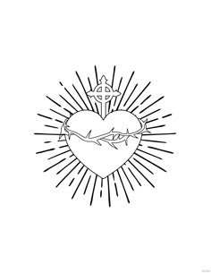 a black and white drawing of a heart with a crown