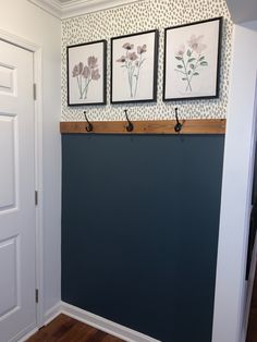 three framed flowers are hanging on the wall