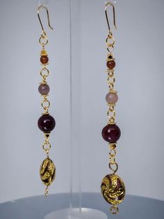 Elegant Gemstone Beaded Earrings For Gift, Elegant Adjustable Beaded Earrings With Gemstone Beads, Elegant Beaded Agate Earrings, Elegant Gemstone Beads Drop Earrings, Elegant Agate Gemstone Bead Earrings, Bohemian Gold Earrings With Polished Beads, Gold Beaded Earrings With Natural Stones, Gold Spiritual Earrings With Gemstone Beads, Golden Plum