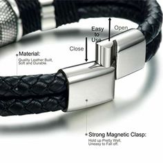 Black Braided Leather Silver Stainless Steel Cuban Chain Men's Bracele — Photo4Gift Magnetic Leather Bracelet As Gift, Modern Leather Bracelet With Magnetic Clasp As Gift, Casual Stainless Steel Braided Bracelet As Gift, Modern Magnetic Leather Bracelet As Gift, Black Magnetic Leather Bracelet As Gift, Black Leather Magnetic Bracelet As A Gift, Black Leather Magnetic Bracelet Gift, Magnetic Black Leather Bracelet Gift, Durable Braided Bracelet For Gift