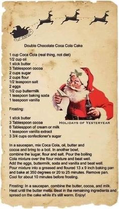 an old fashioned recipe for christmas with santa clause on it's back and instructions to make