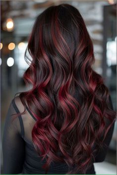 Red Highlights In Brown Hair, Red Balayage Hair, Wine Hair Color, Cherry Red Hair, Fall Winter Hair Color, Chocolate Brown Hair Color, Wine Hair, Chocolate Brown Hair