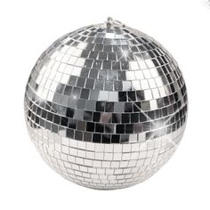 a shiny disco ball ornament on a white background