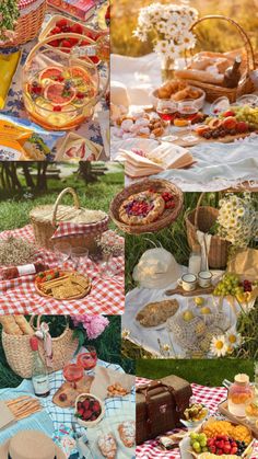 a collage of picnic foods and snacks