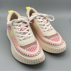 Nwot Women's Size 78m Dolce Vita Denae Platforms Sneakers. Woven Pink, Green, Teal, And Red Upper Material, With Chunky Cream/ Off-White Approx. 1.5" Platform. No Signs Of Wear.