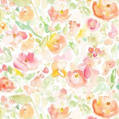 watercolor flowers and leaves on a white background with pink, yellow, orange and green colors