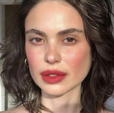 Rosy Cheeks Makeup Natural Looks, Rosy Lips Makeup, Rosy Makeup Look Natural, Blotted Red Lip, Rosy Cheeks Natural, Natural Red Cheeks, Red Cheeks Makeup, Red Blush Makeup Look, Rosy Cheeks Makeup