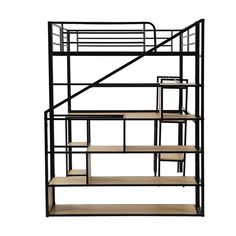 a metal and wood shelf with shelves on each side