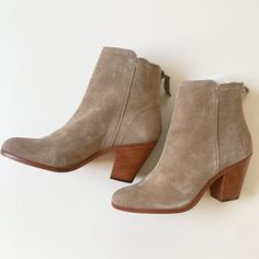 These Ankle Boots Have A Cool Classic Feel That's Reflective Of Iconic Styles. Made From Suede And Set On A Mid-Heel, So They're Perfect For Busy Days On Your Feet. The Zip Closure Allows Easy Slip On & Off. - Condition: Brand New/Unworn With Tags (Securely Packed + Shipped Without Original Shoebox) - Style No: 3478464-Bei - Orig: $328 - Color: Beige (Taupe, Mushroom, Tan, Brown) - Tag Size: Us 9.5m - Material: Leather/Suede/Nubuck Upper, Rubber Outsole - Almond Toe - Back Zip Closure - Stacked Taupe Ankle Boots For Fall, Beige Heeled Boots With Leather Sole For Fall, Taupe Leather Boots For Fall, Fall Beige Heeled Boots With Leather Sole, Short Western Boots, Lace Booties, Western Boots Women, Black Chelsea Boots, Buckle Boots