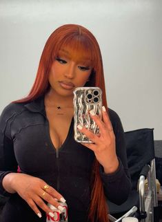 Black Women With Ginger Hair, Black Women Colored Hair, Ginger Hair Black Women, Chinese Bangs, Protective Hairstyles Braids, Frontal Hairstyles, Dope Hairstyles, Hair Laid, Front Lace Wigs Human Hair