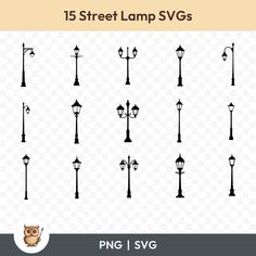 various street lamps and lights on a white background, with the text 15 street lamp svg