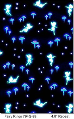 an image of glow in the dark with stars and mushrooms on black background, showing fairy rings 749 - 698