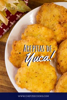 some fried food on a white plate with the words arepetas de guca